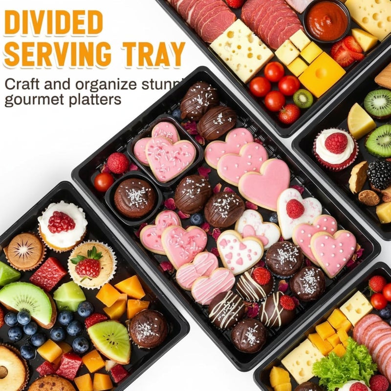 Shellwei 5 Pack Extra Large Valentine's Day Charcuterie Board with Lids 15 x 10 Inch Catering Cookie Trays Plastic Serving Tray Fruit Chocolate Desserts Reusable Platter for Travel Valentine Party - Image 4